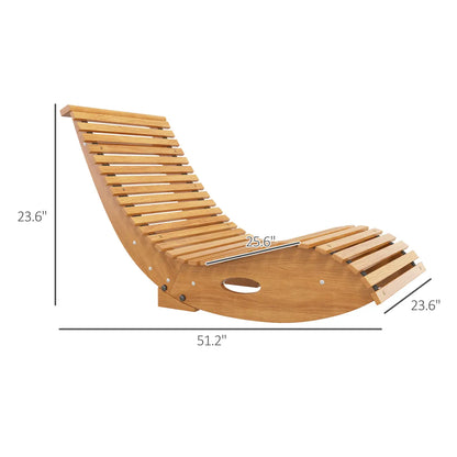 Outdoor Slatted Teak Rocking Chaise Lounger, Wooden Patio Rocker