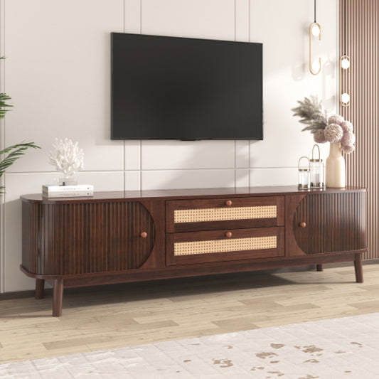 Rattan TV stand for TVs up to 75 inches with solid wood legs