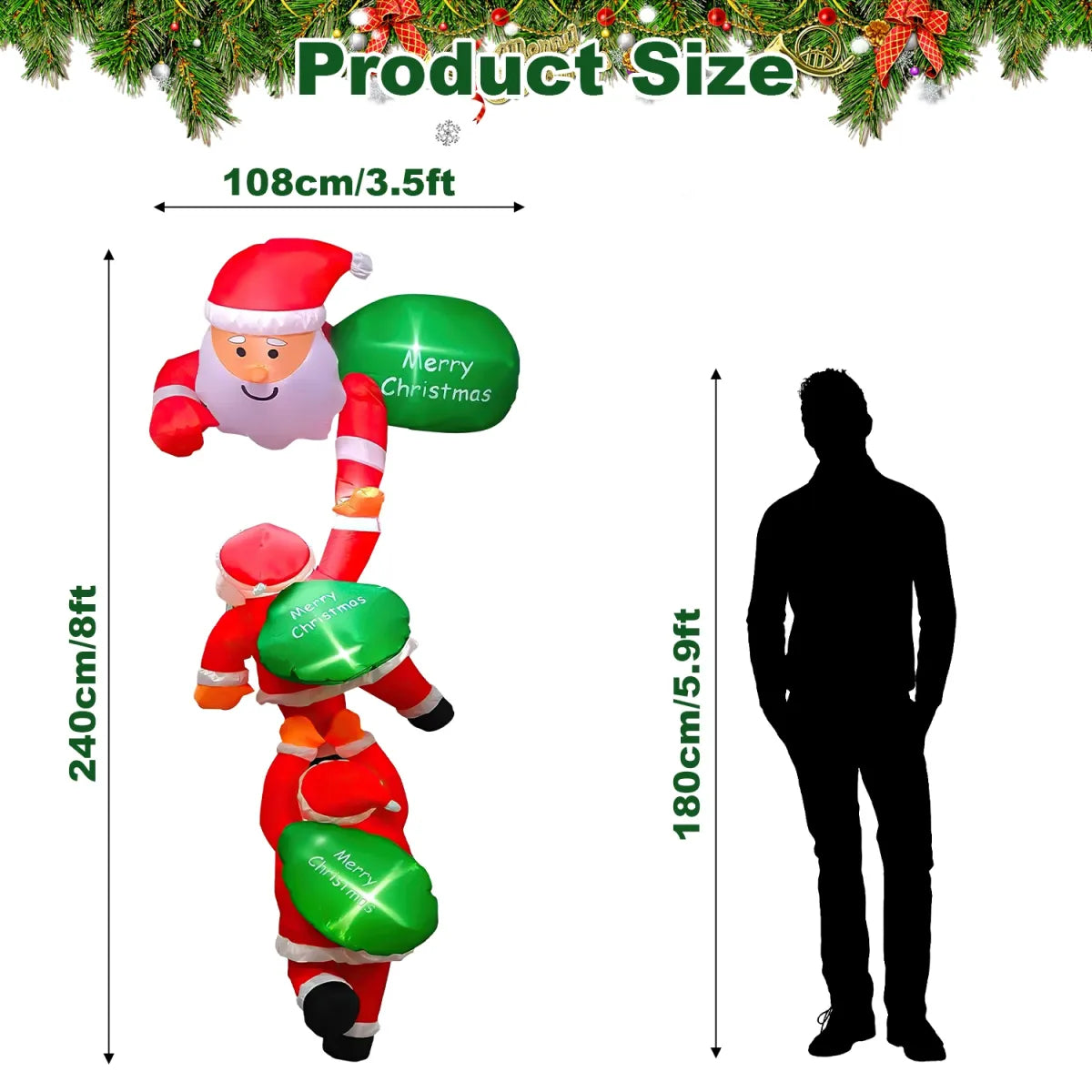 Climbing Inflatable Santa Claus with Lights, 8 Ft Outdoor Christmas Blow-Up Decoration