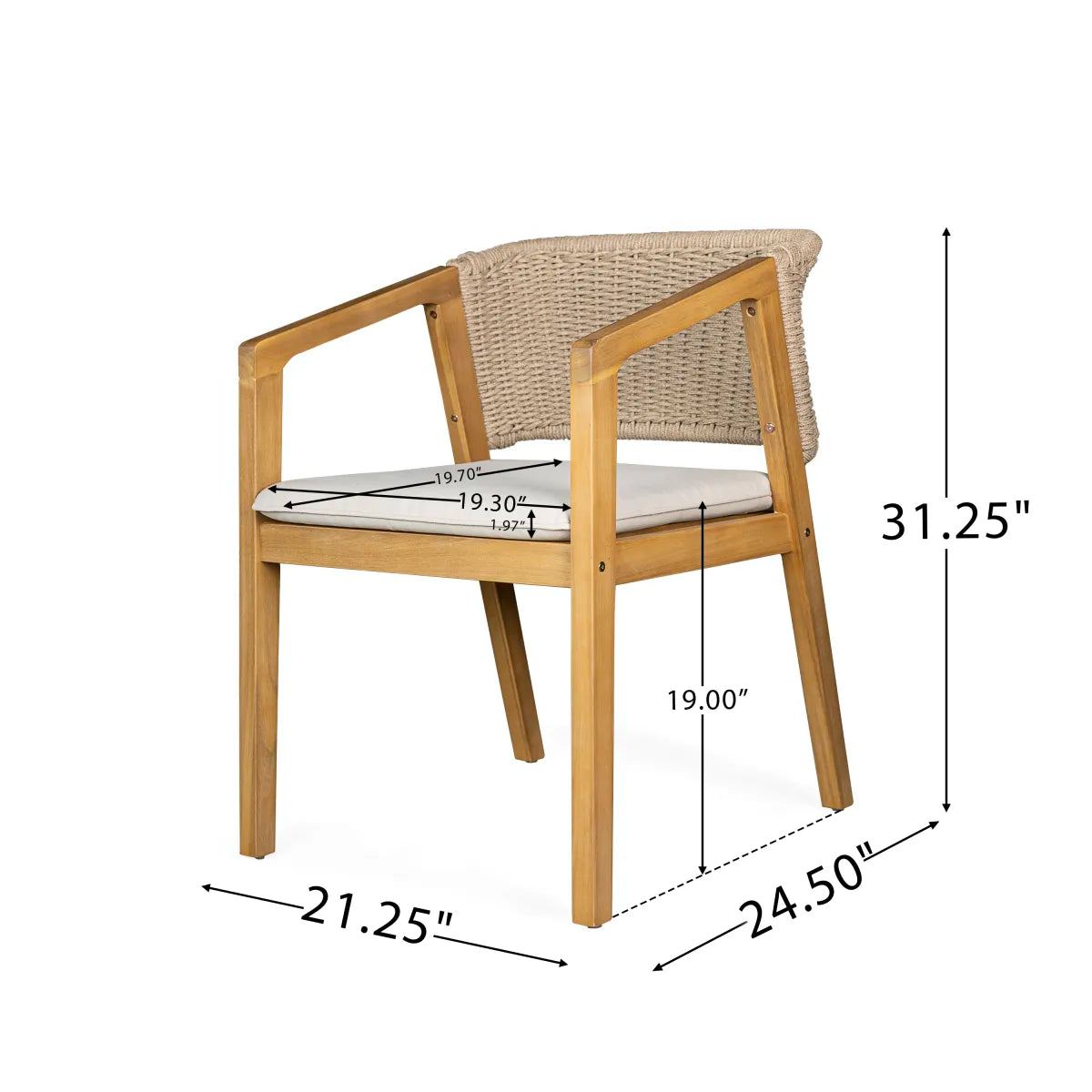 Rattan Wicker Patio Dining Chairs with Cushions, Set of 2, Light Teak