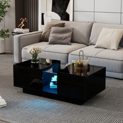 LED coffee table with hollow acrylic center, black