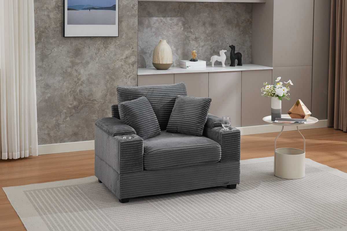 Corduroy Chaise Lounge Sofa with Ottoman, Grey – alternate view 4