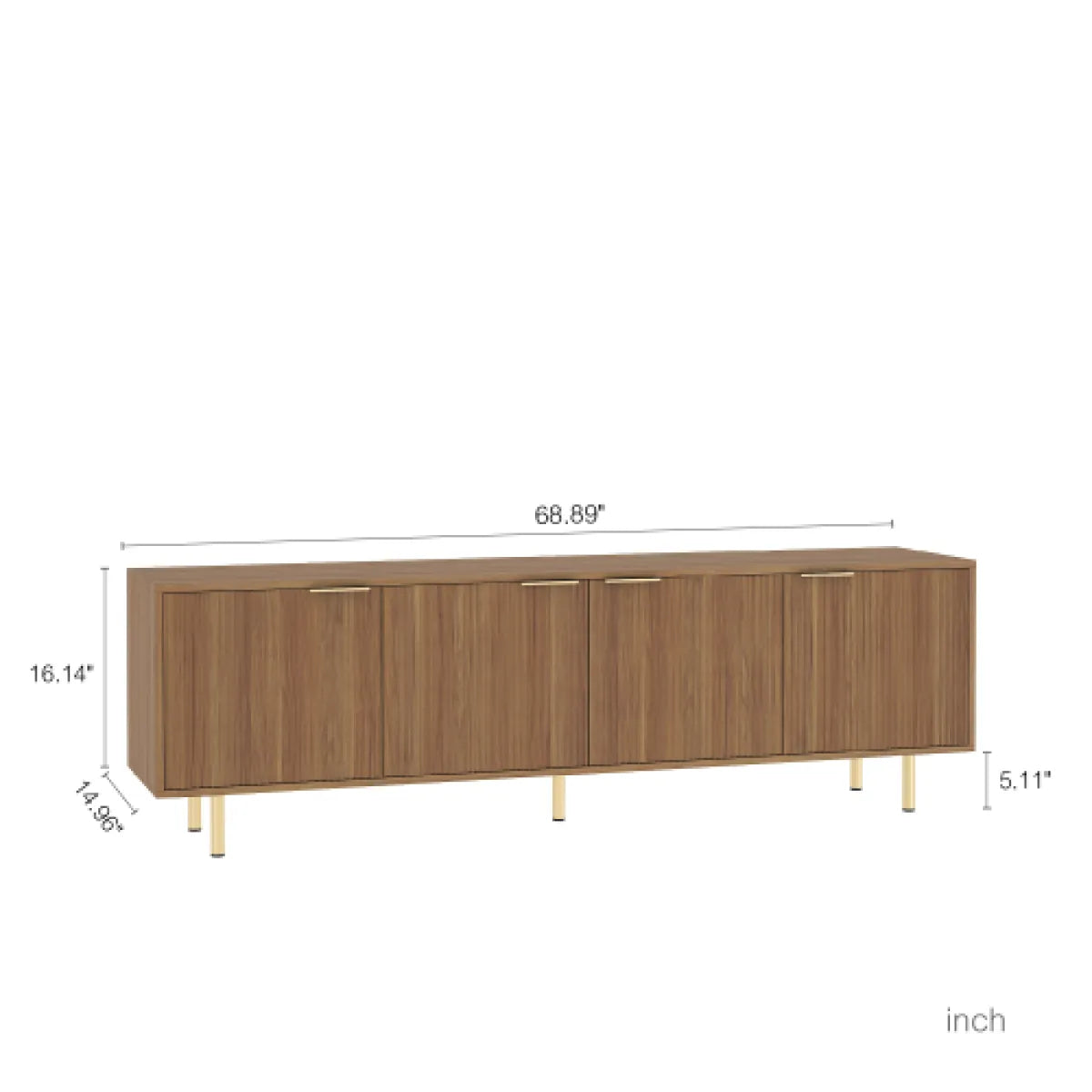 68" Fluted Wood TV Stand – Entertainment Center with Storage Doors, Wood Grain – view 3