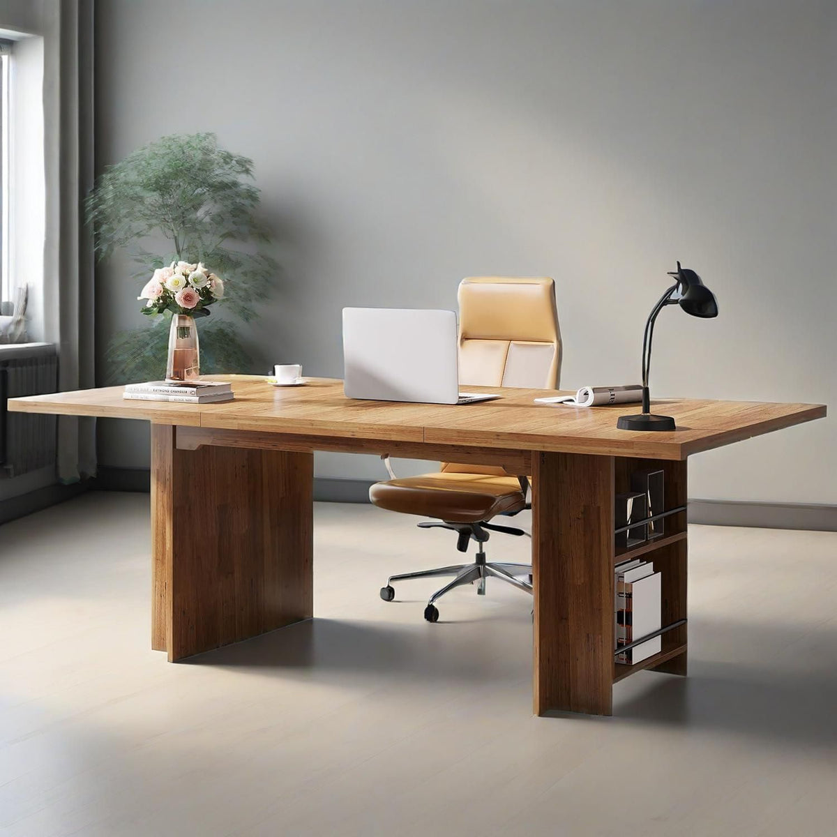 62.99 inch executive desk with storage shelves
