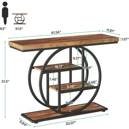 Console Table – Industrial 4-Tier Sofa & Entryway Table, Rustic Brown – view 4