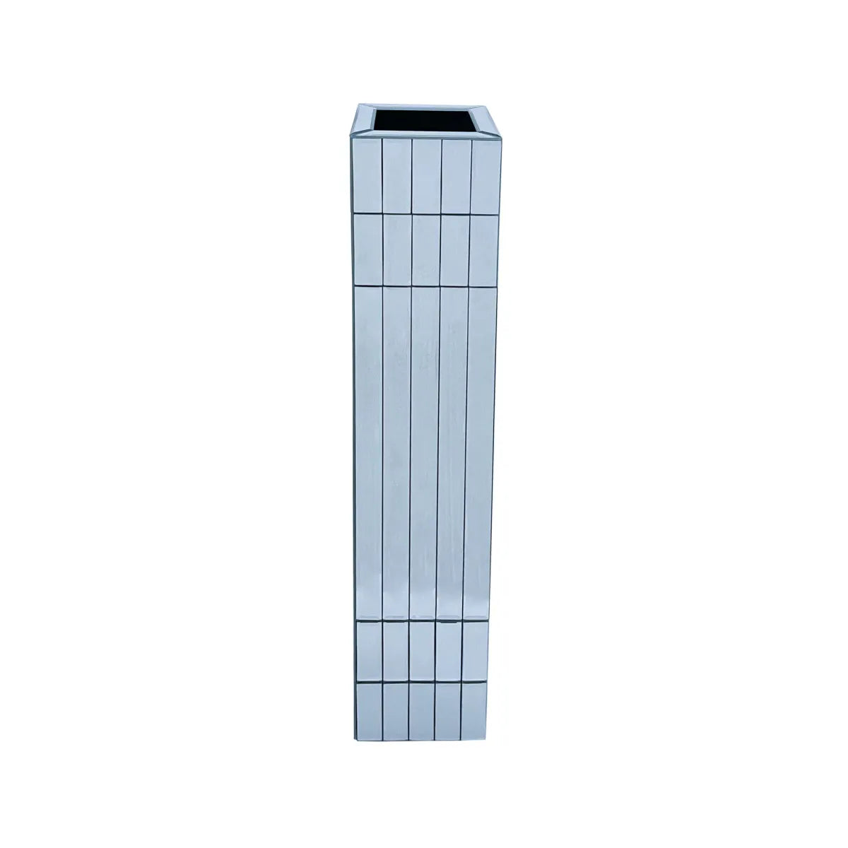 Tall Mirrored Glass Floor Vase for Dried Flowers, Silver Cube Design