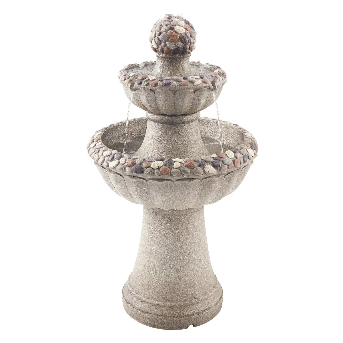2-Tier Rock Base Outdoor Water Fountain with Cascading Bowls