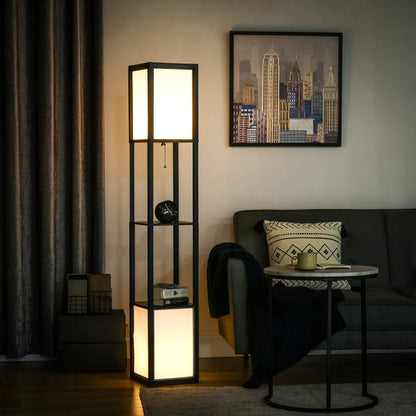 61.5" Modern Shelf Floor Lamp – Dual Ambient Light, Black Living Room Standing Lamp