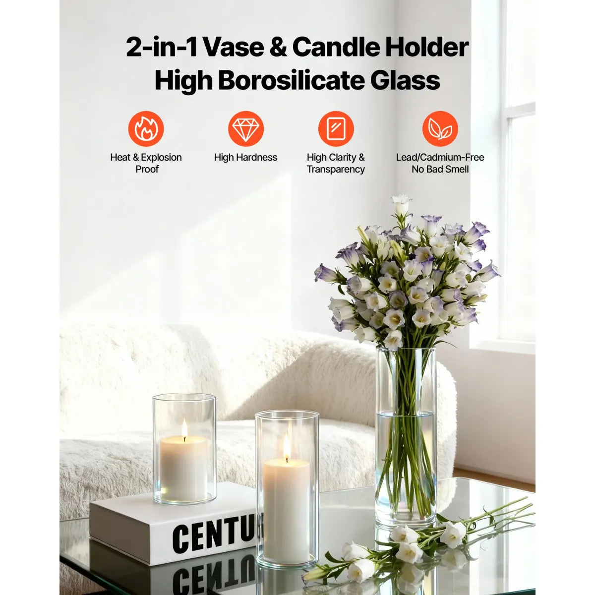 Pillar Candles and Glass Vases Set, 36 Pcs – Wedding and Home Centerpiece Decor