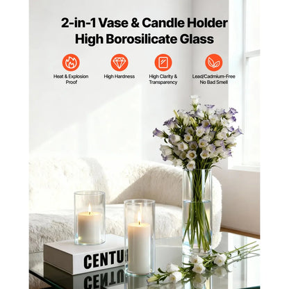 Pillar Candles and Glass Vases Set, 36 Pcs – Wedding and Home Centerpiece Decor