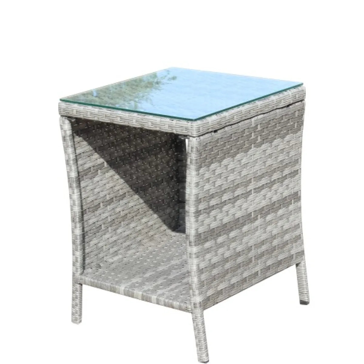 Outdoor Wicker Side Table with Clear Tempered Glass Top