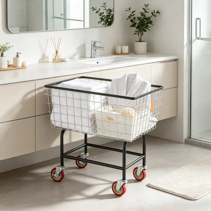 Commercial Grade Wire Laundry Cart with Wheels, 2.8 Bushel Rolling Basket