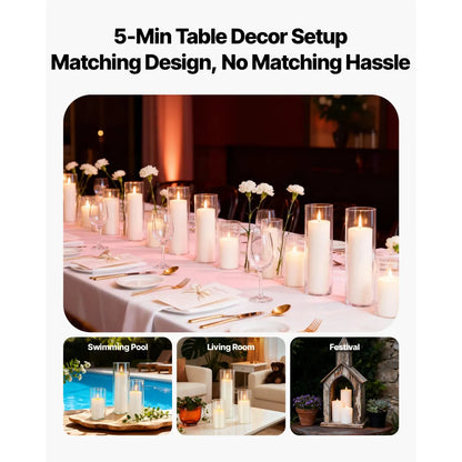 Pillar Candles and Glass Vases Set, 36 Pcs – Wedding and Home Centerpiece Decor