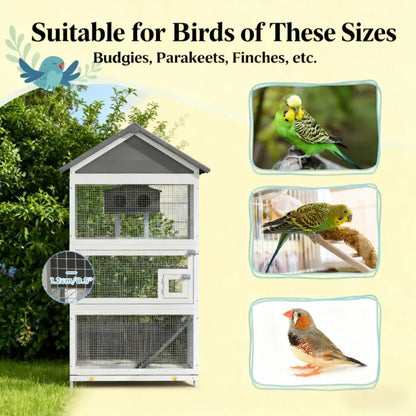 Wooden Bird Aviary House with Slide-Out Tray