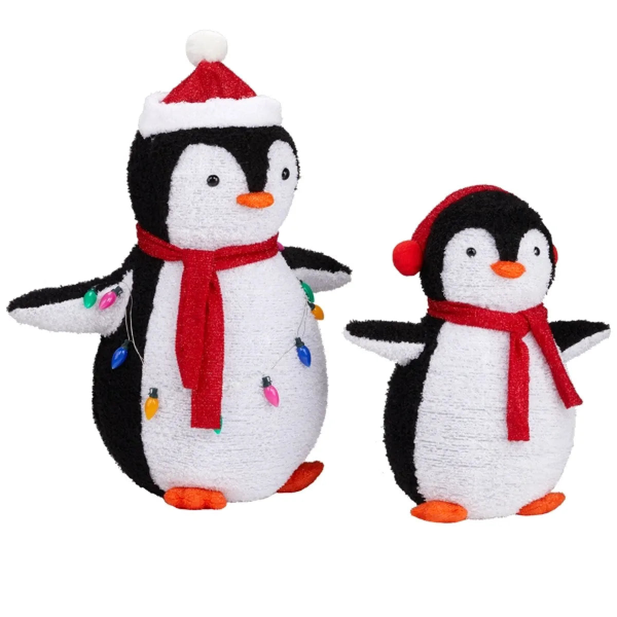 2-Piece Lighted Plush Penguins Christmas Yard Decoration
