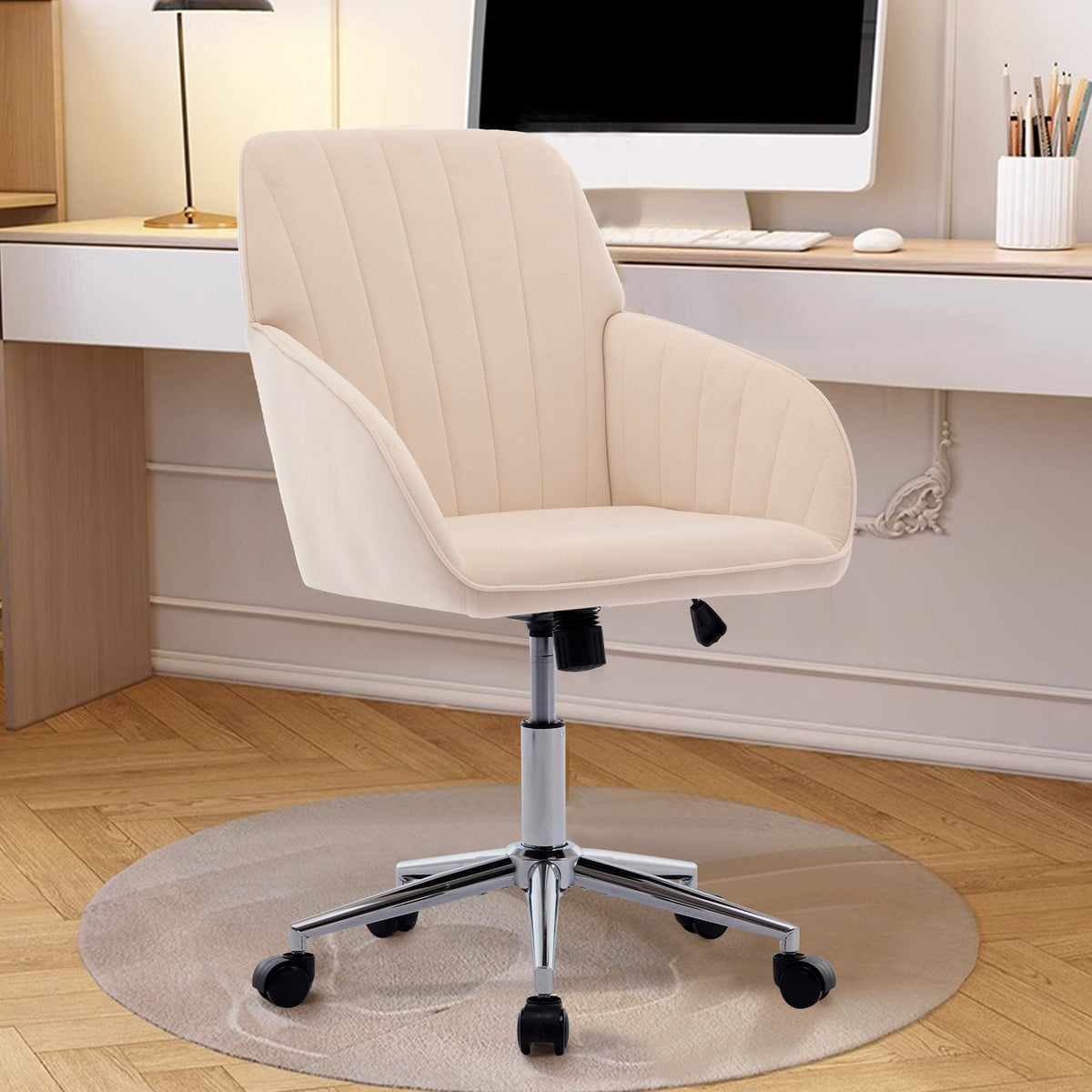 Velvet Swivel Office Chair, Khaki – alternate view 3