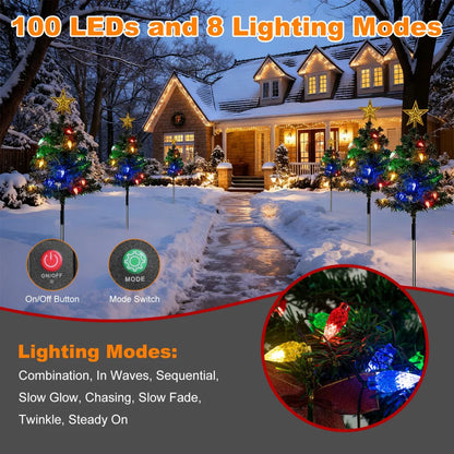 2 Pack Solar Christmas Trees, Outdoor Pathway Lights