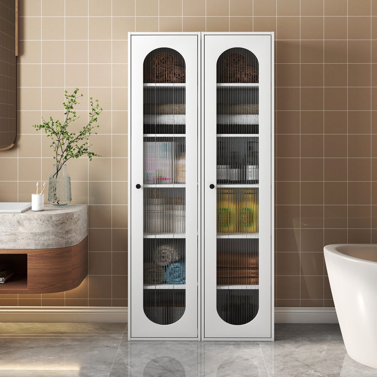 Tall glass-door display cabinet and bookshelf