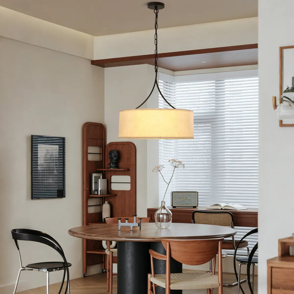 Modern 3-Light Fabric Pendant Light, Black – Adjustable Kitchen Island Lighting