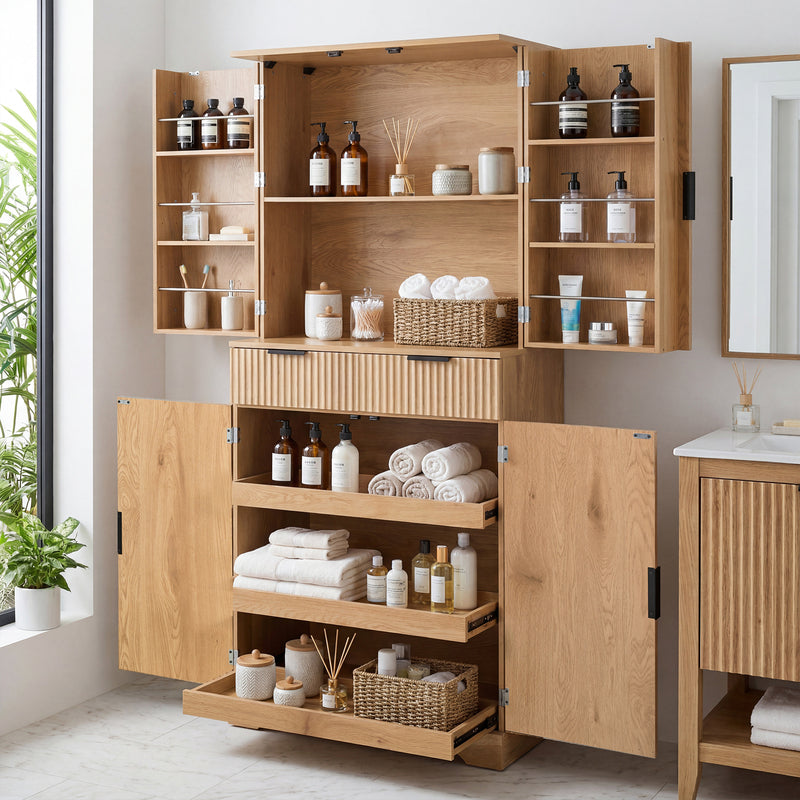 72 inch fluted pantry cabinet, oak