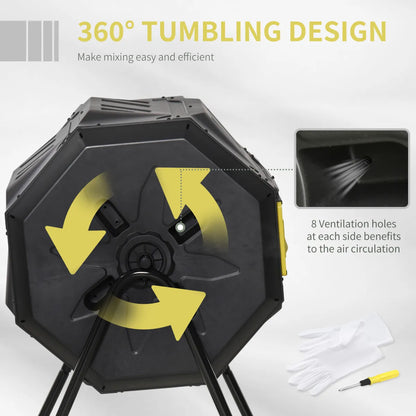 Tumbling Dual-Chamber Compost Bin, 43 Gallon Rotating Composter, Orange