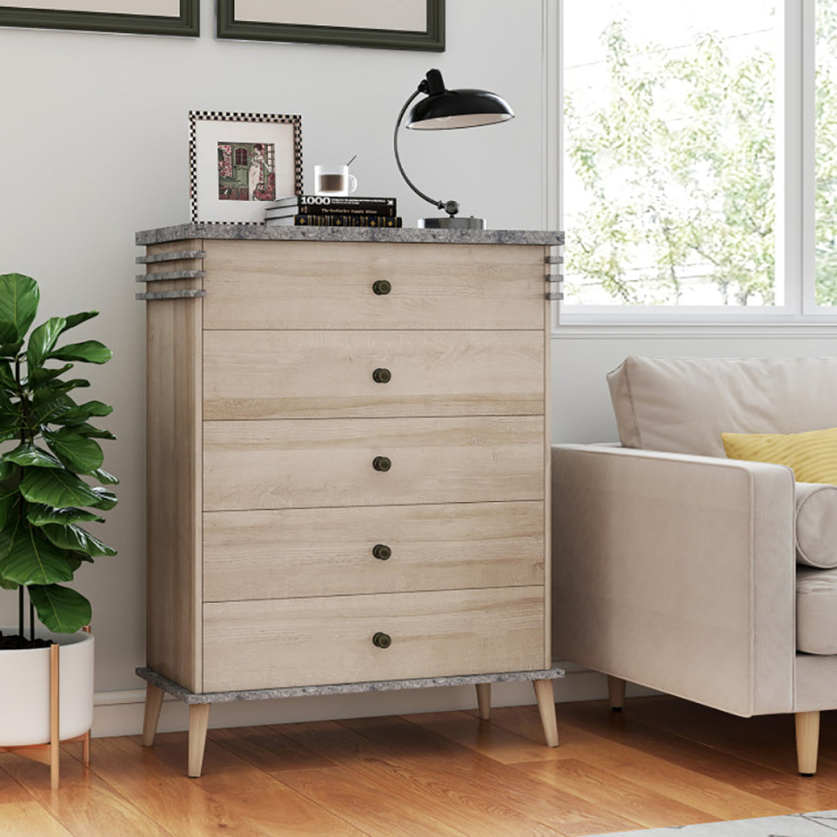 5-Drawer Farmhouse Dresser – Wood & Metal, Tall Bedroom Storage – view 4