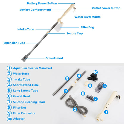 Electric Aquarium Gravel Cleaner Kit – Adjustable Automatic Fish Tank Vacuum