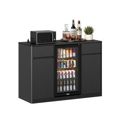 Fluted Buffet Wine Cabinet with Mini Fridge Nook & Charging Station – view 6