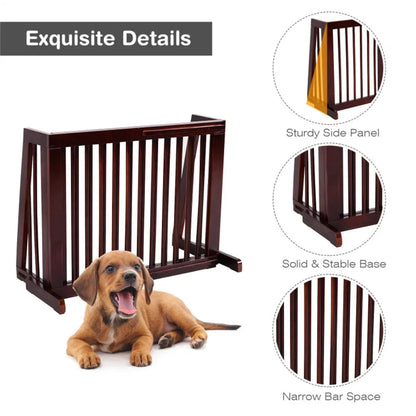 3-Panel Wooden Freestanding Pet Gate, Adjustable Length