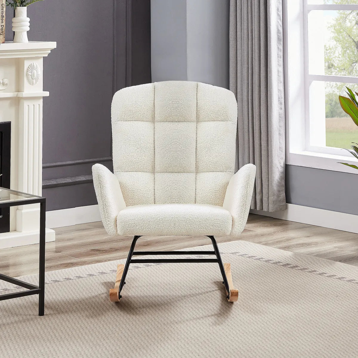 Cream Teddy Fleece Rocking Armchair