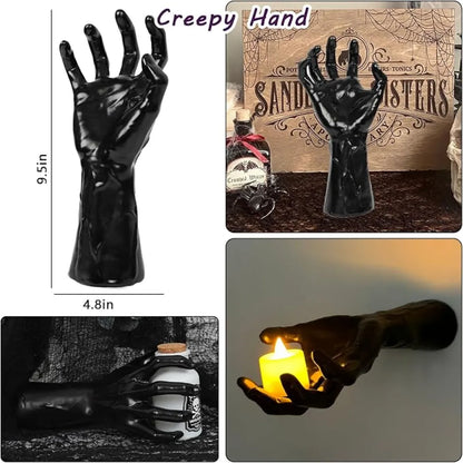 Set of 3 Creepy Hands with Candles, Halloween Wall Decor for Indoor Home and Haunted House