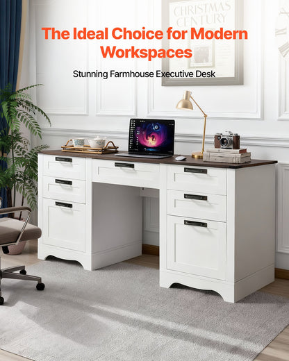 60 inch farmhouse executive desk with charging station