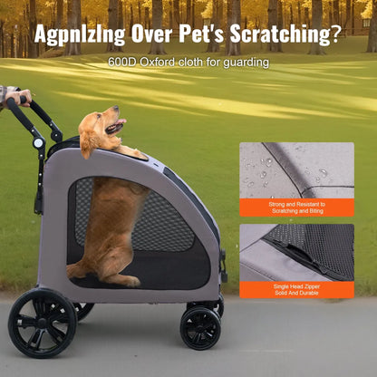 4-Wheel Foldable Pet Stroller – 160 lb Capacity Dog and Cat Carrier