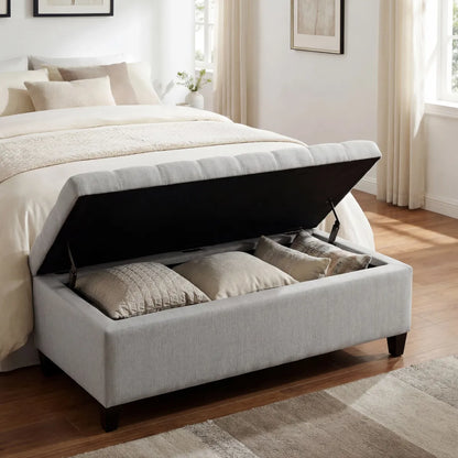 Upholstered Storage Ottoman Bench, Light Grey