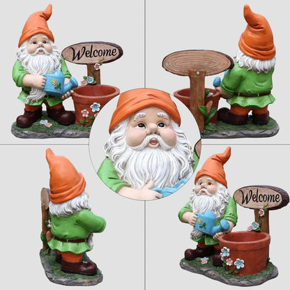 Outdoor Garden Gnome Statue with Flower Pot Planter, Yard Decoration