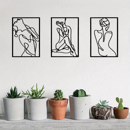 3-Piece Abstract Line Art Wall Sculpture Set, Modern Minimalist Decor