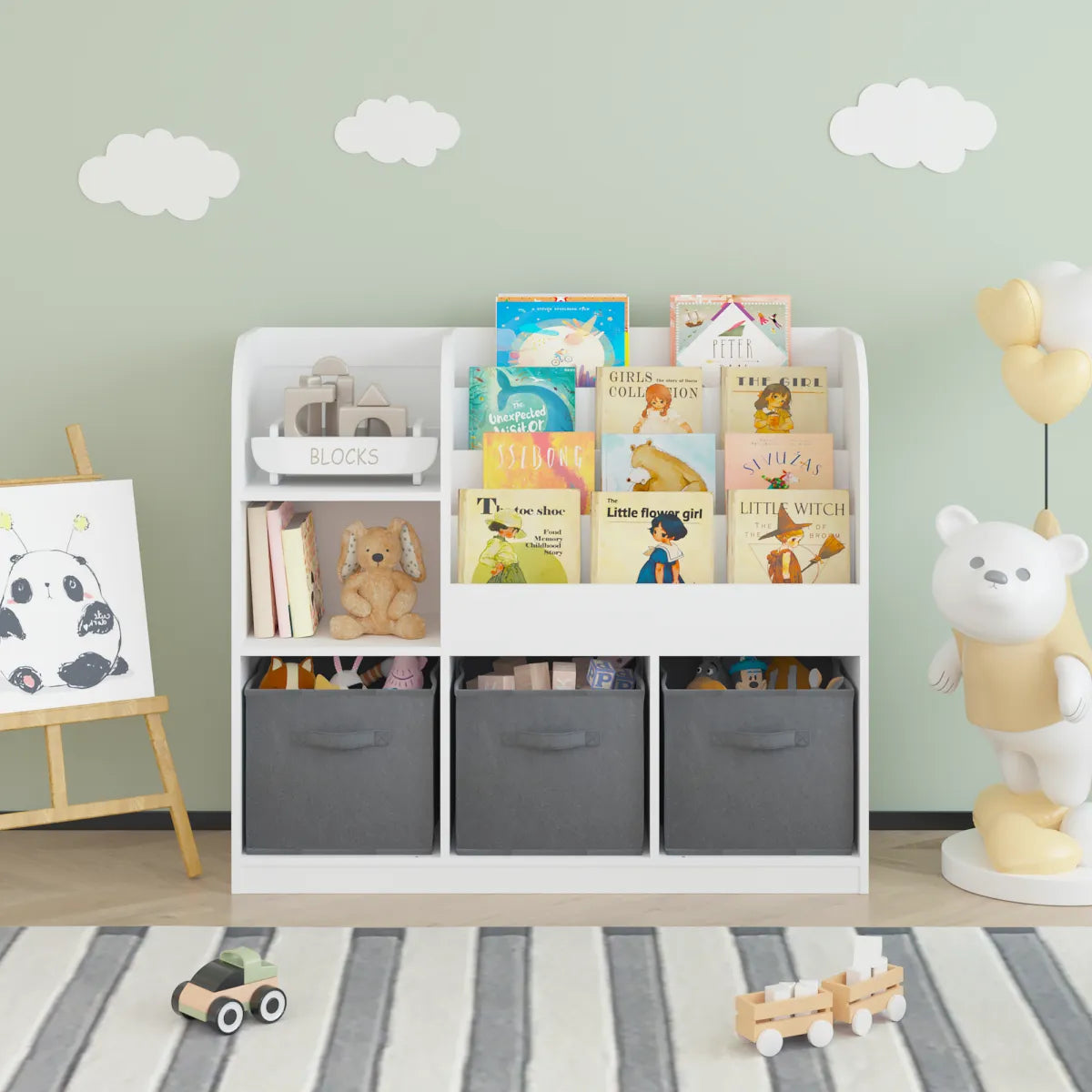 Kids Bookcase with Fabric Drawers