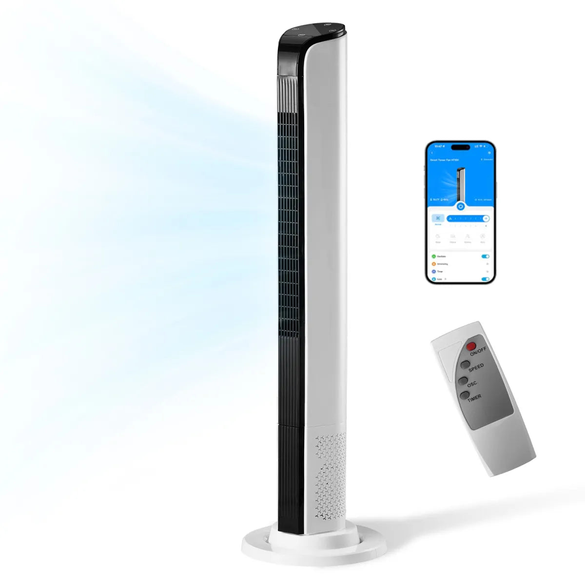 42" Smart Tower Fan – Bladeless Standing Fan with Remote and App Control