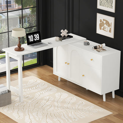2-in-1 swivel desk and sideboard, white