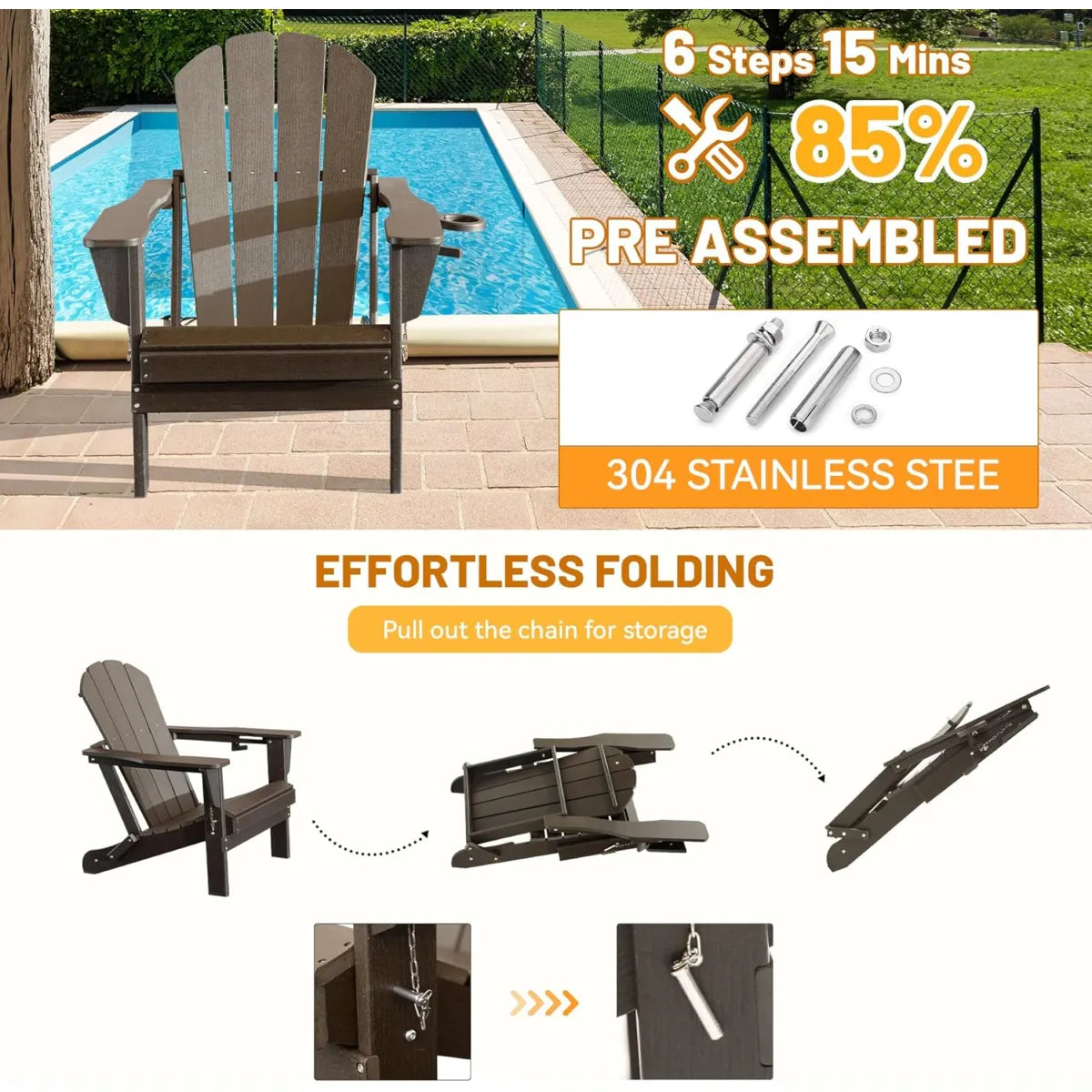 Folding HDPE Adirondack Chair with Cup Holder – view 4