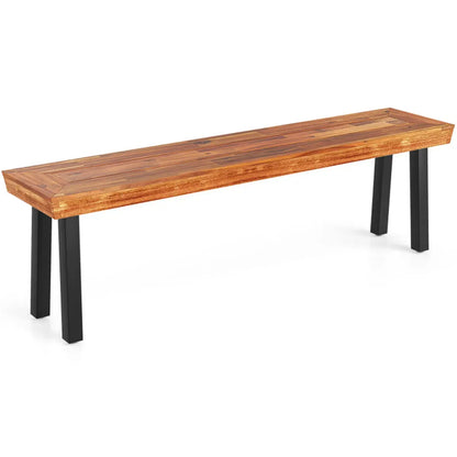 Acacia Wood Garden Bench with Adjustable Foot Pads for Outdoor Dining