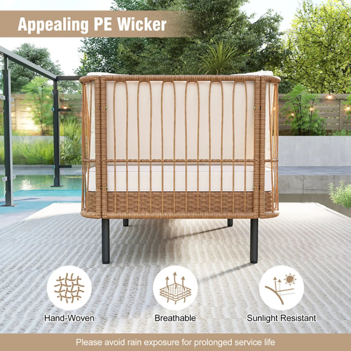 Outdoor Wicker Patio Daybed Loveseat with Cushions, Natural