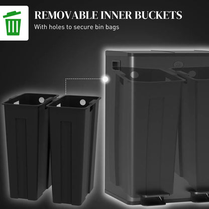 Dual Trash Can with Soft-Close Foot Pedal – 2-Compartment Recycling Bin, Black