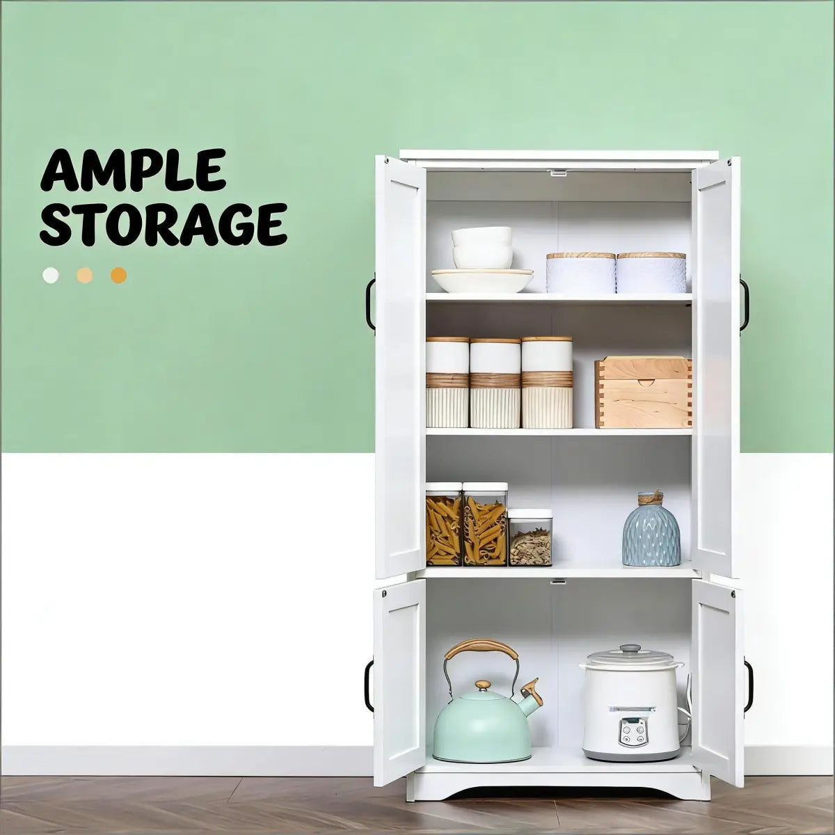 Farmhouse Freestanding Kitchen Pantry Cabinet, White – view 6