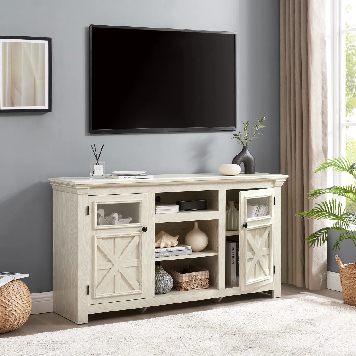Farmhouse Barn Door TV Stand with Cabinet Storage – view 4