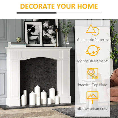 Modern Fireplace Surround Mantel with Decorative Pattern, White