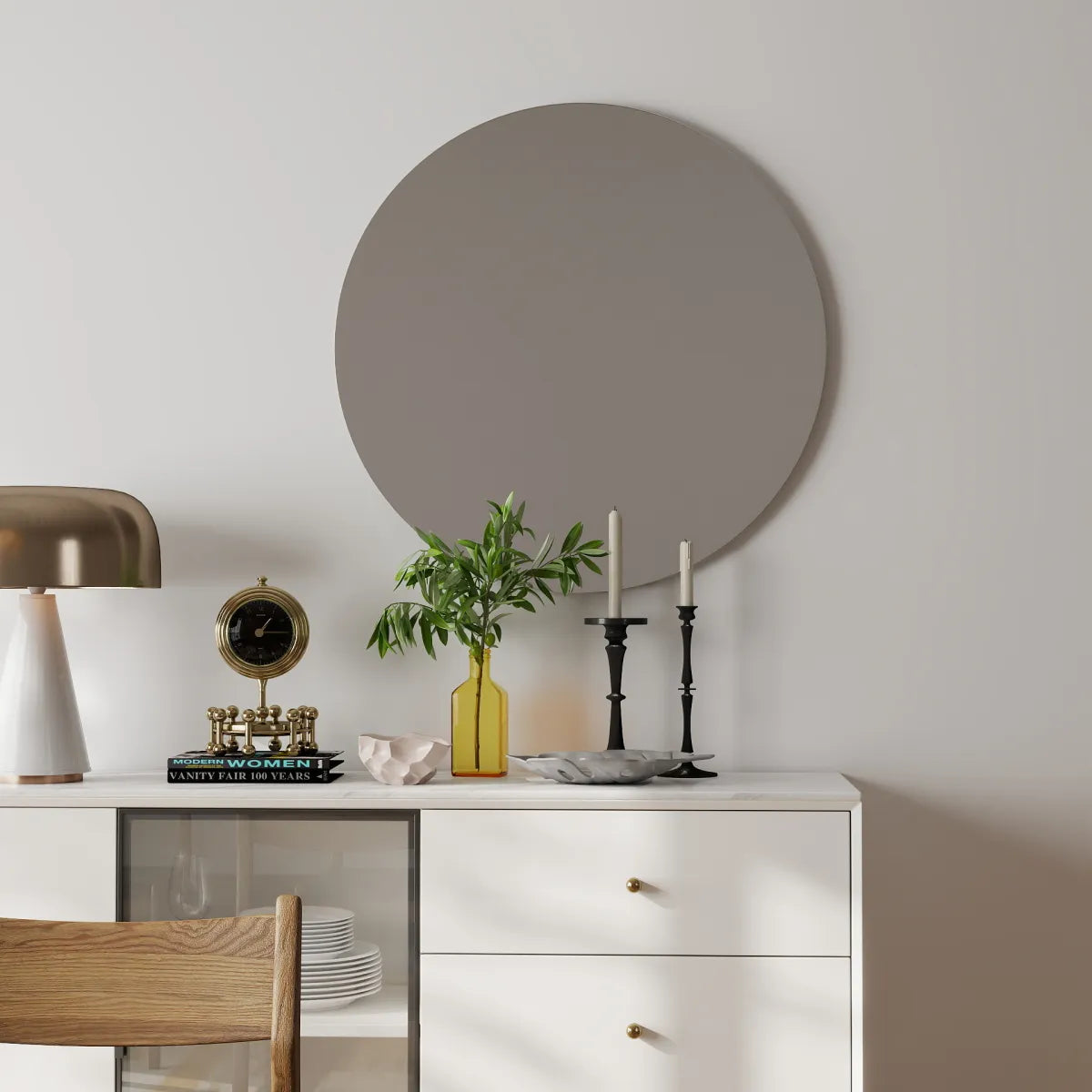 80cm Round Wall Mirror, Antique Silver