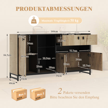 Modern sideboard cabinet with glass shelves