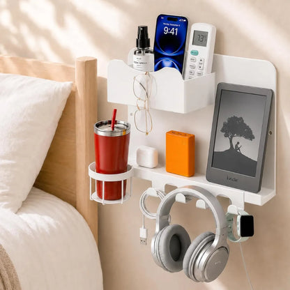 No-Drill Floating Metal Bedside Wall Shelf and Organizer