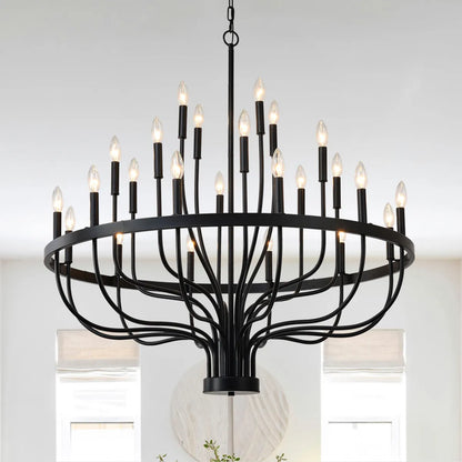 24-Light Industrial Iron Candle Chandelier – Black Statement Lighting